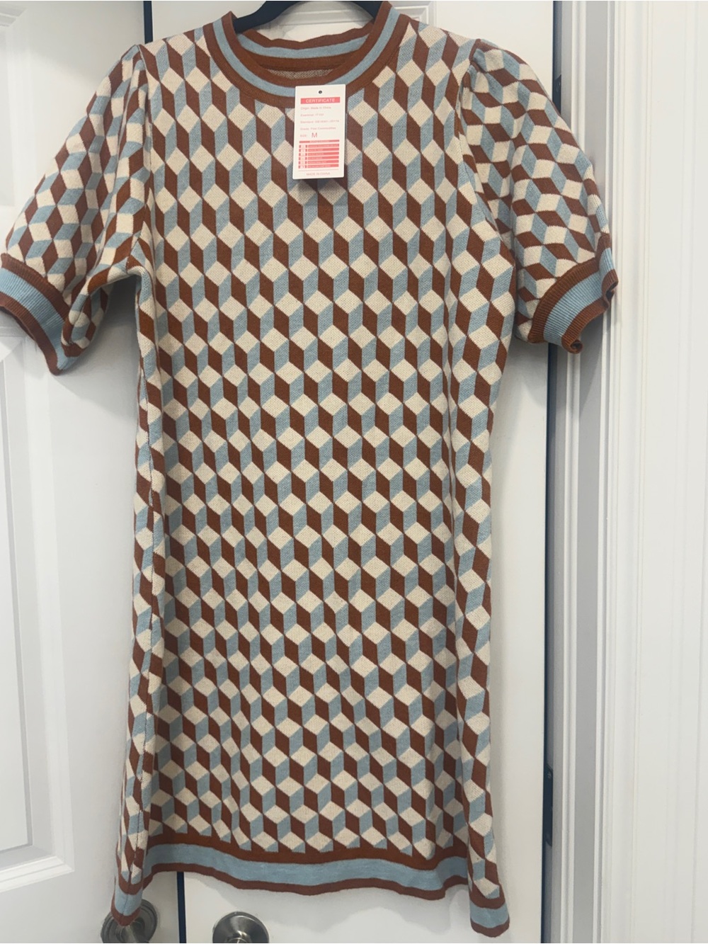 New with tags women’s Geometric Knit Dress - Brown & Light Blue